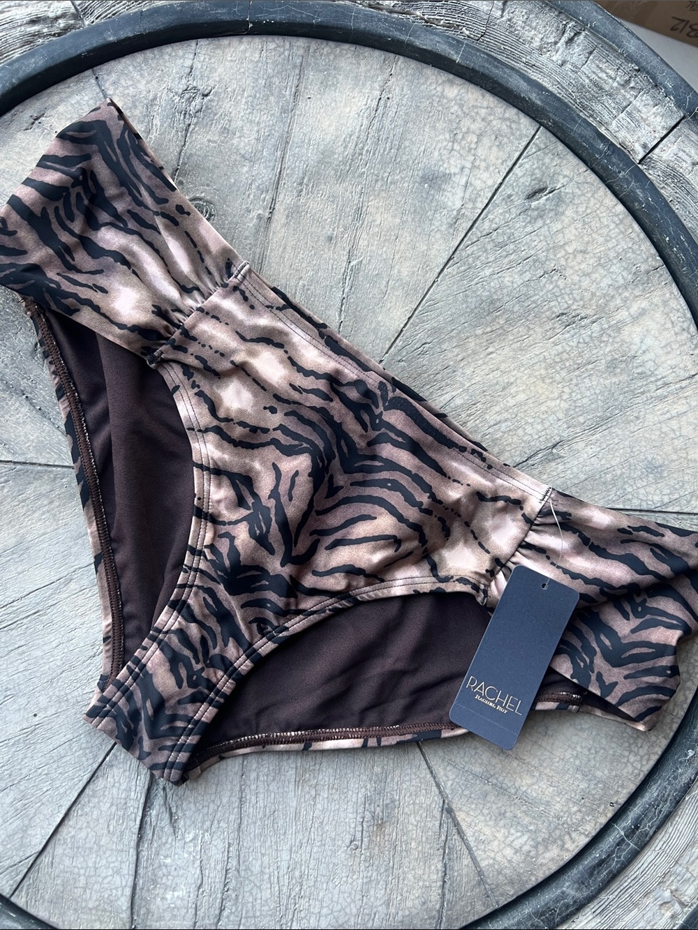 Rachel Roy Brown and Black Tiger-Print Bikini Bottoms XL.  B10